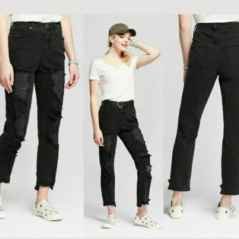 High Rise Distressed Tapered Leg Mom Jean's - Picture 2 of 3